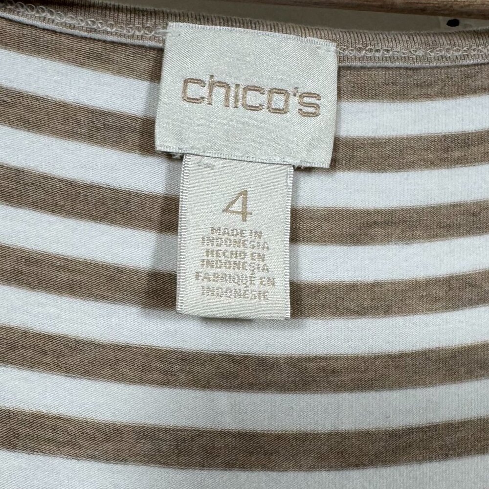 Chico's Women's Sleeveless Tank Midi Dress Side Ties Beige/White Striped Sz 4 2X - Picture 4 of 5